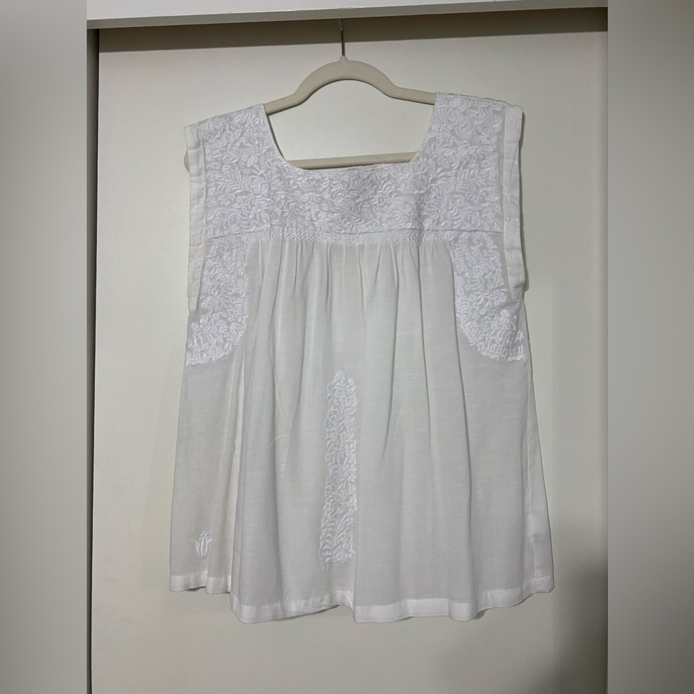 J. Marie White Square Neck Mexican Shirt